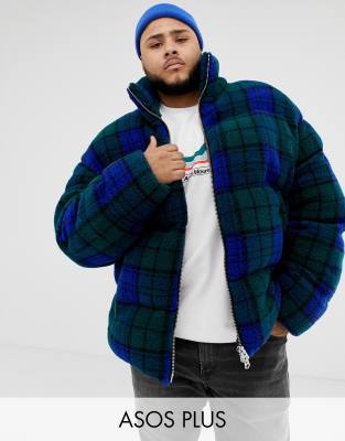 blue checkered puffer jacket