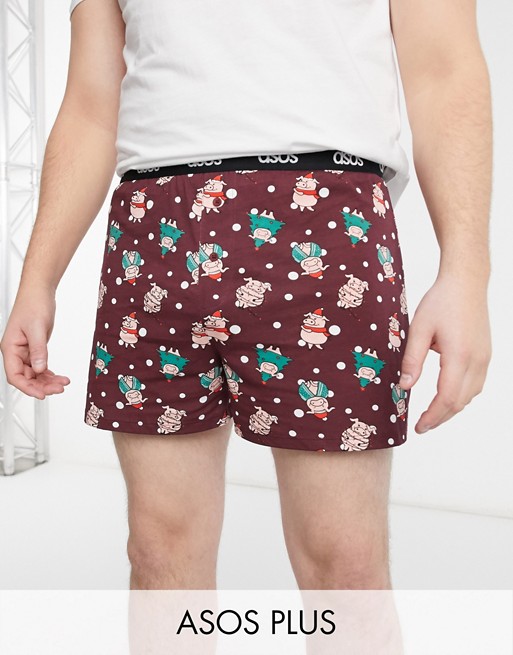 ASOS DESIGN Plus boxers in christmas pig print