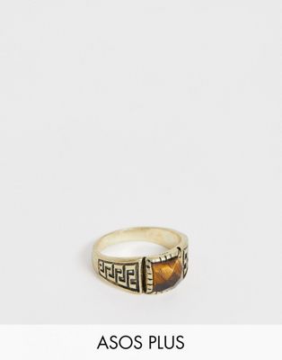 ASOS DESIGN Plus – Bränt guldfärgad ring i vintagestil med tigeröga