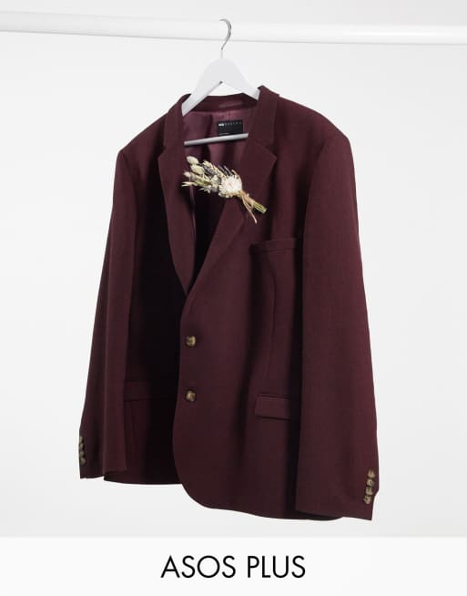 ASOS DESIGN Plus - Superskinny bruiloftskostuum van wolmix in bordeauxrood, 2 van 4