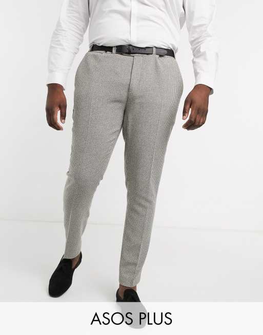 ASOS DESIGN Plus - Bruiloft - Superskinny pantalon in grijze wolmix met mini pied-de-poule