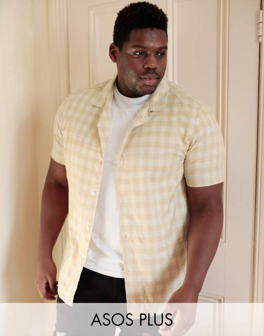 ASOS DESIGN Plus - Camicia a quadretti écru vestibilità classica