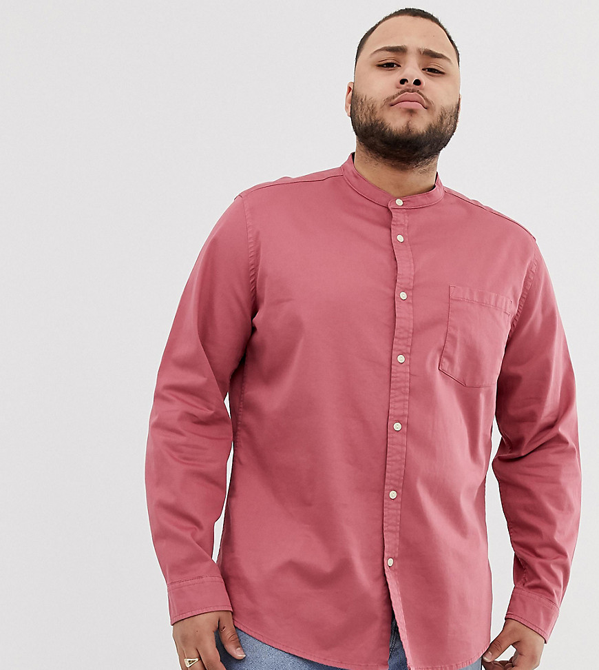 ASOS DESIGN Plus - Camicia di jeans rosa elasticizzata vestibilità classica con collo serafino