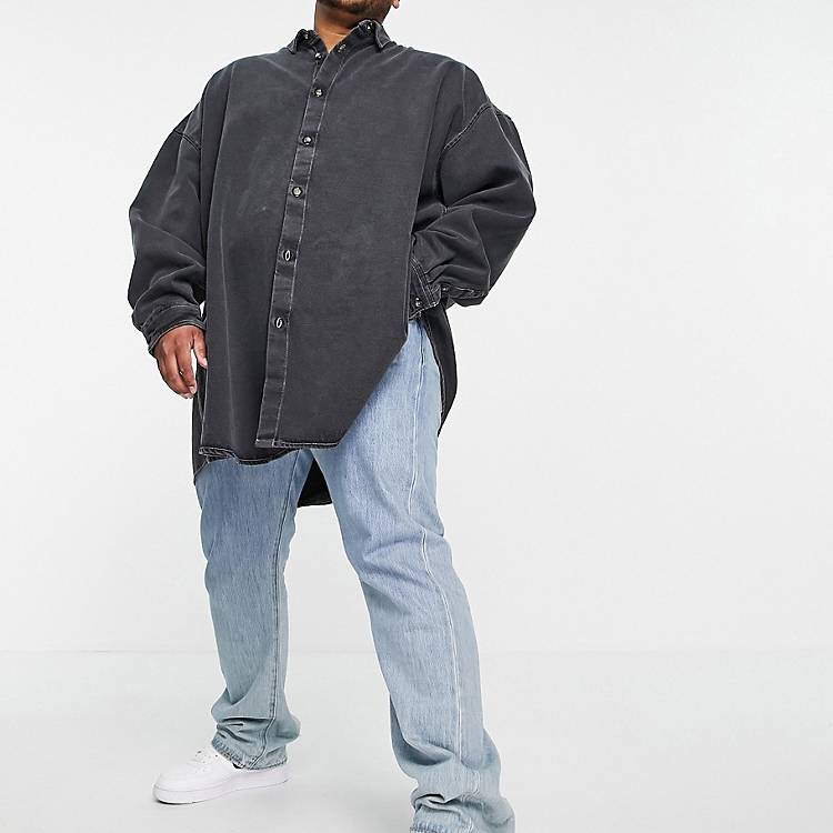 Asos Uomo Abbigliamento Camicie Camicie denim Camicia di jeans super oversize grigia con cuciture a contrasto 