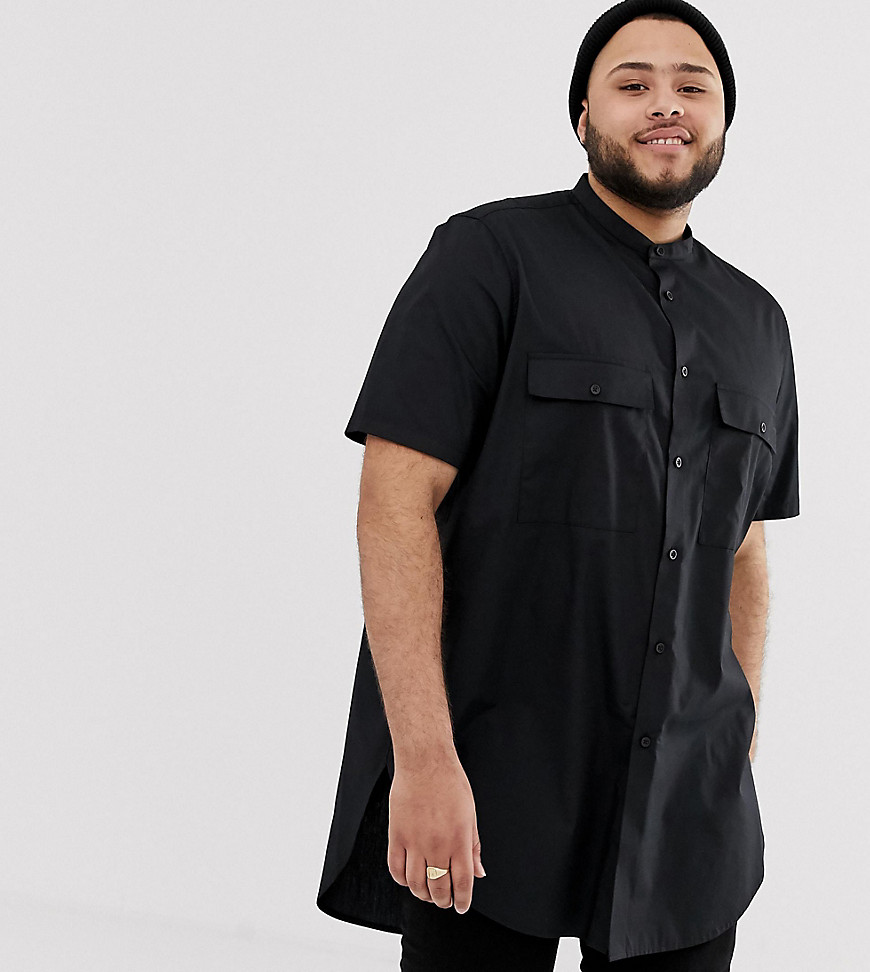 ASOS DESIGN Plus - Camicia extra lunga nera vestibilità classica-Nero