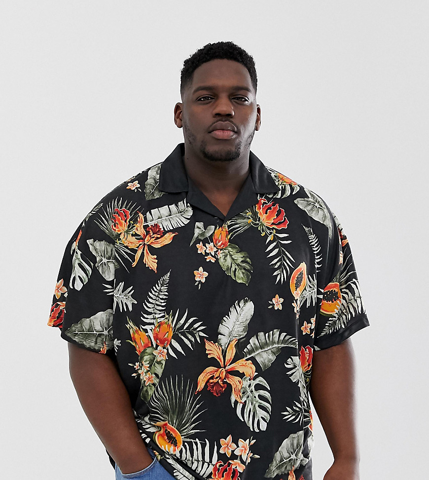 ASOS DESIGN Plus - Camicia oversize in jersey con stampa a fiori-Multicolore