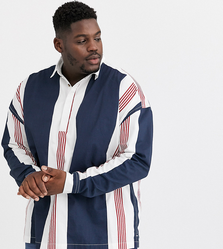 ASOS DESIGN Plus - Camicia stile rugby oversize anni '90 a righe vintage-Navy
