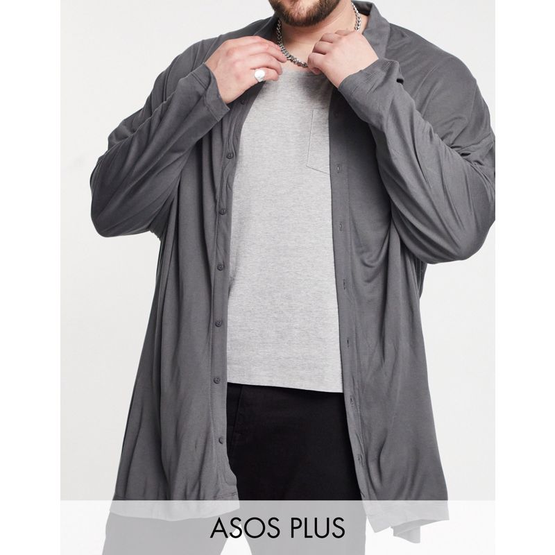 Camicie Uomo DESIGN Plus - Camicia taglio lungo super oversize in jersey di viscosa nero slavato
