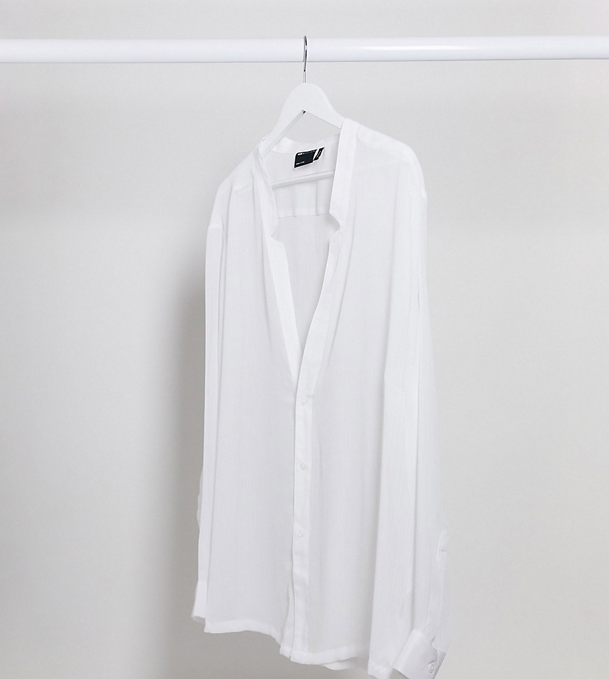 ASOS DESIGN Plus - Camicia testurizzata trasparente vestibilità classica con intaglio sullo scollo bianca-Bianco