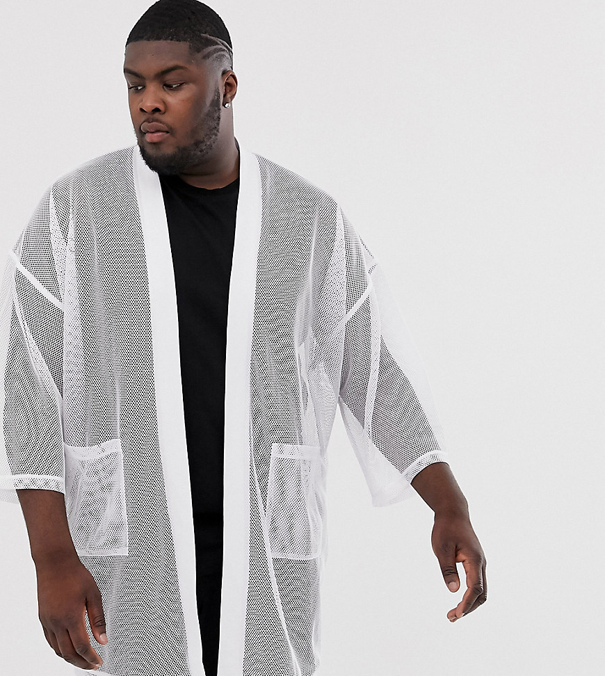 ASOS DESIGN Plus - Cardigan a kimono in tessuto a rete bianco