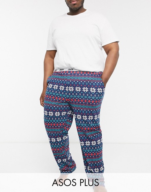 ASOS DESIGN Plus christmas lounge pyjama bottom with fairisle print