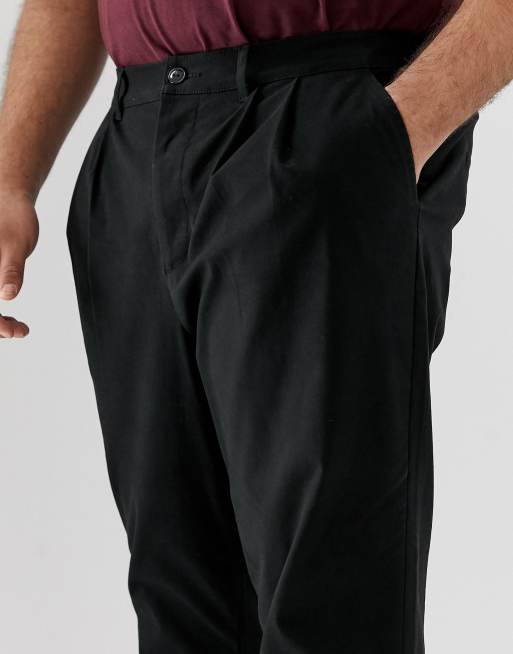 ASOS DESIGN cigarette chinos with pleats in black