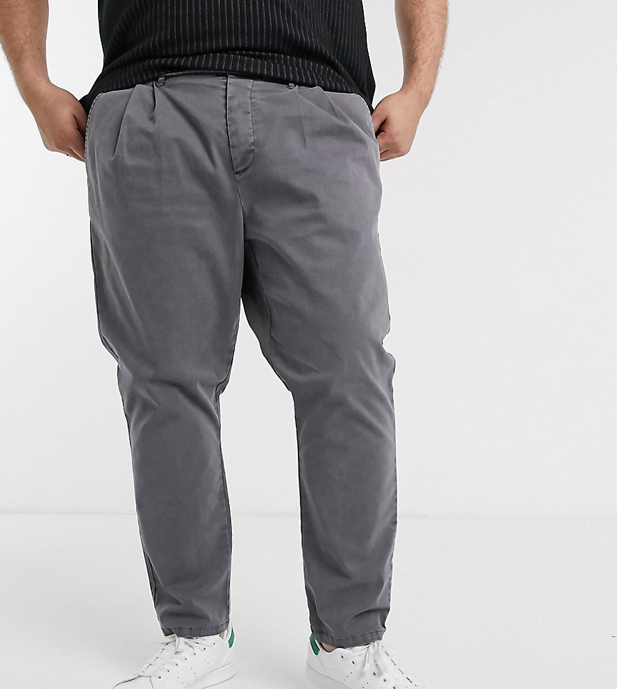 ASOS DESIGN Plus cigarette chinos with pleats in washed gray