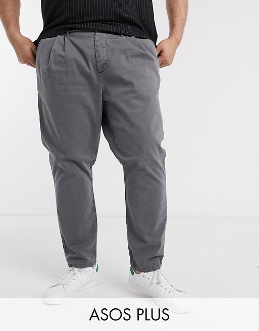 ASOS DESIGN Plus cigarette chinos with pleats in washed grey