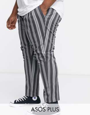 black and white striped cigarette trousers