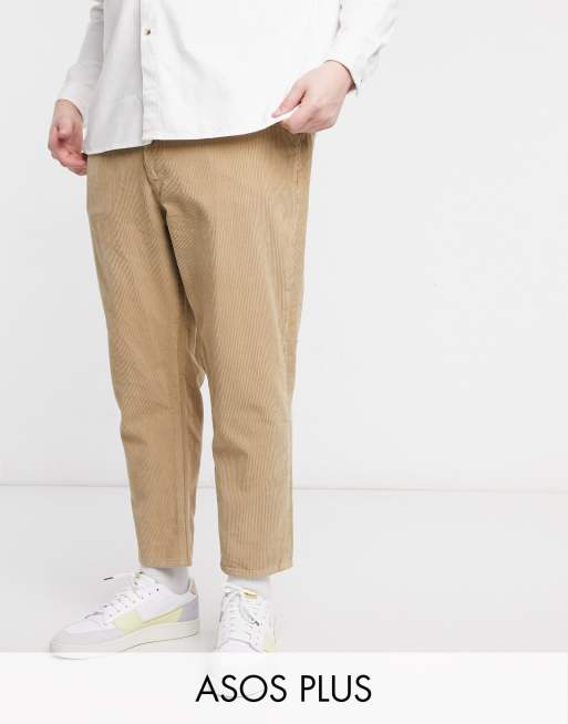 ASOS DESIGN baggy corduroy pants in stone