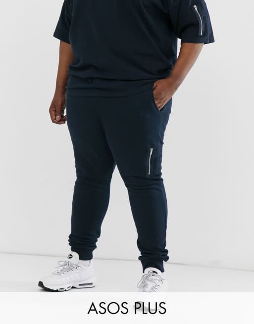 ASOS DESIGN Plus co-ord with MA1 pocket in navy, 3 of 3