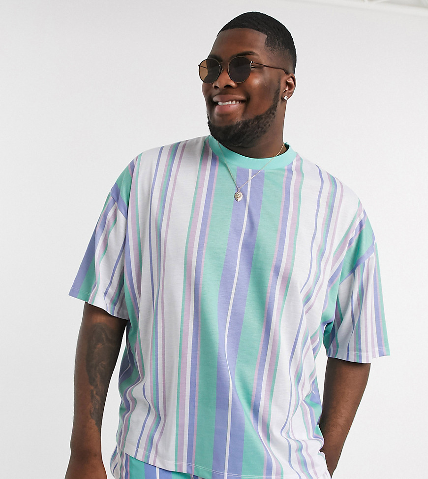 ASOS DESIGN Plus - Combi-set, oversized T-shirt met pastelkleurige strepen-Multi