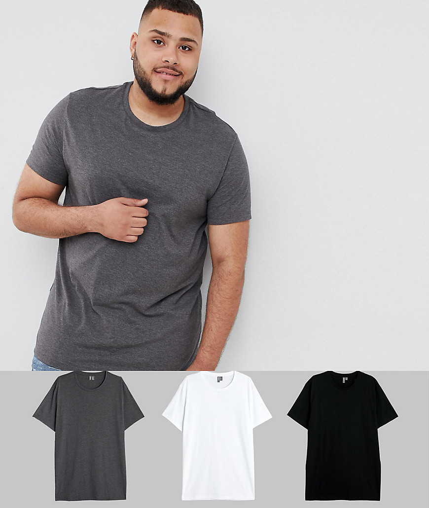 ASOS DESIGN Plus - Confezione da 3 T-shirt girocollo - Risparmia-Multicolore
