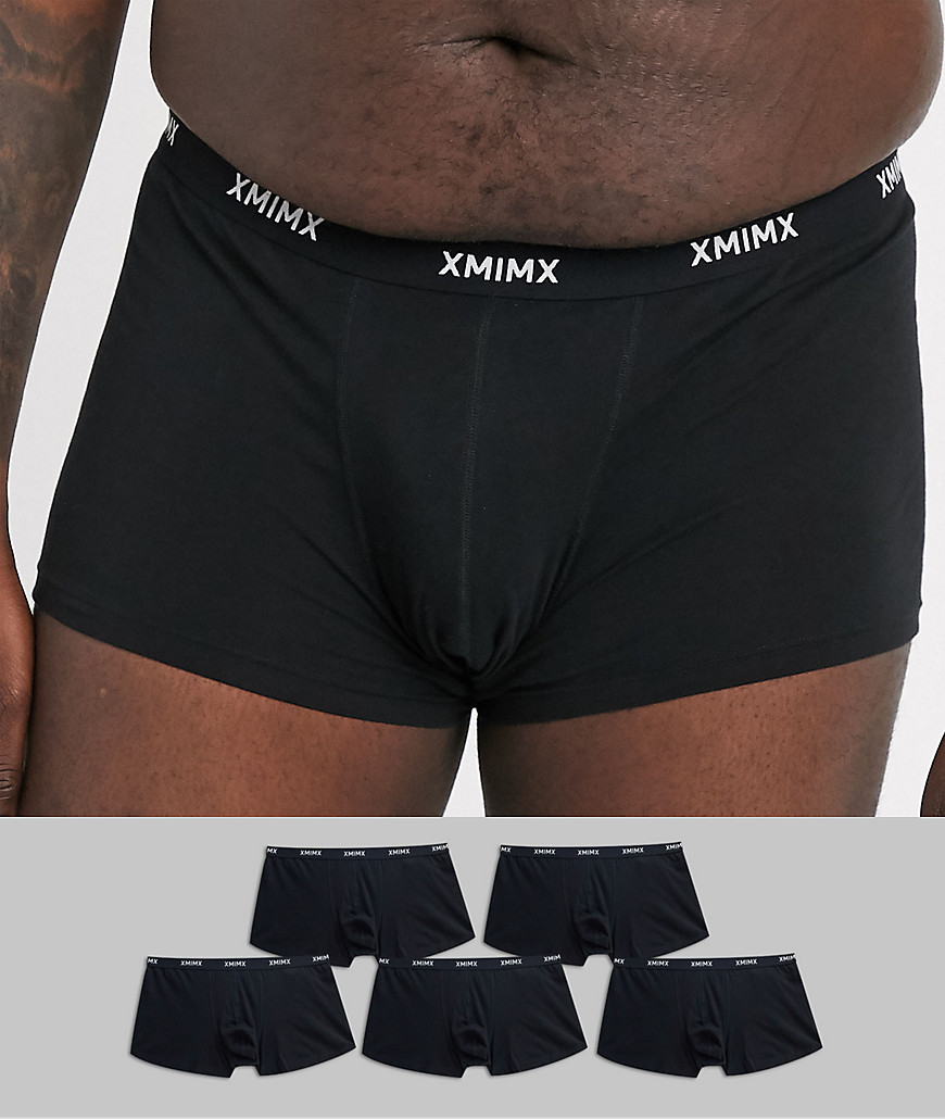 ASOS DESIGN Plus - Confezione da 5 boxer aderenti neri con scritta XMIMX in vita - RISPARMIA-Nero