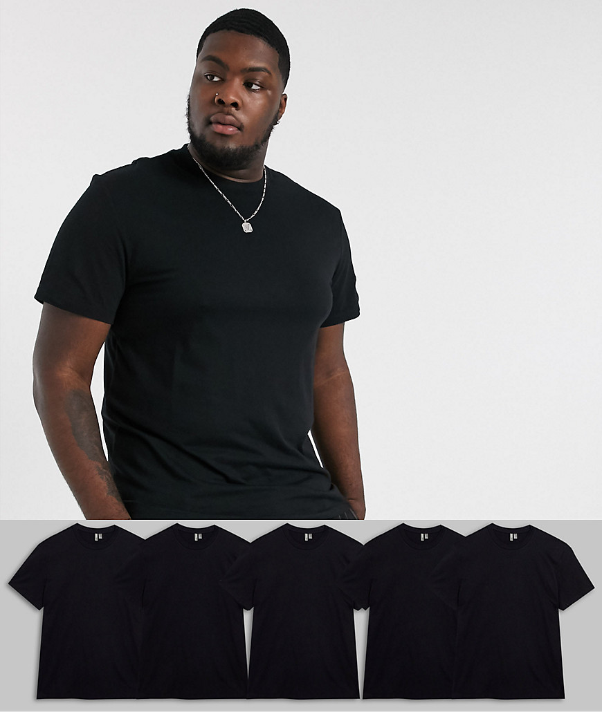 ASOS DESIGN Plus - Confezione da 5 T-shirt organiche girocollo - Risparmia-Nero