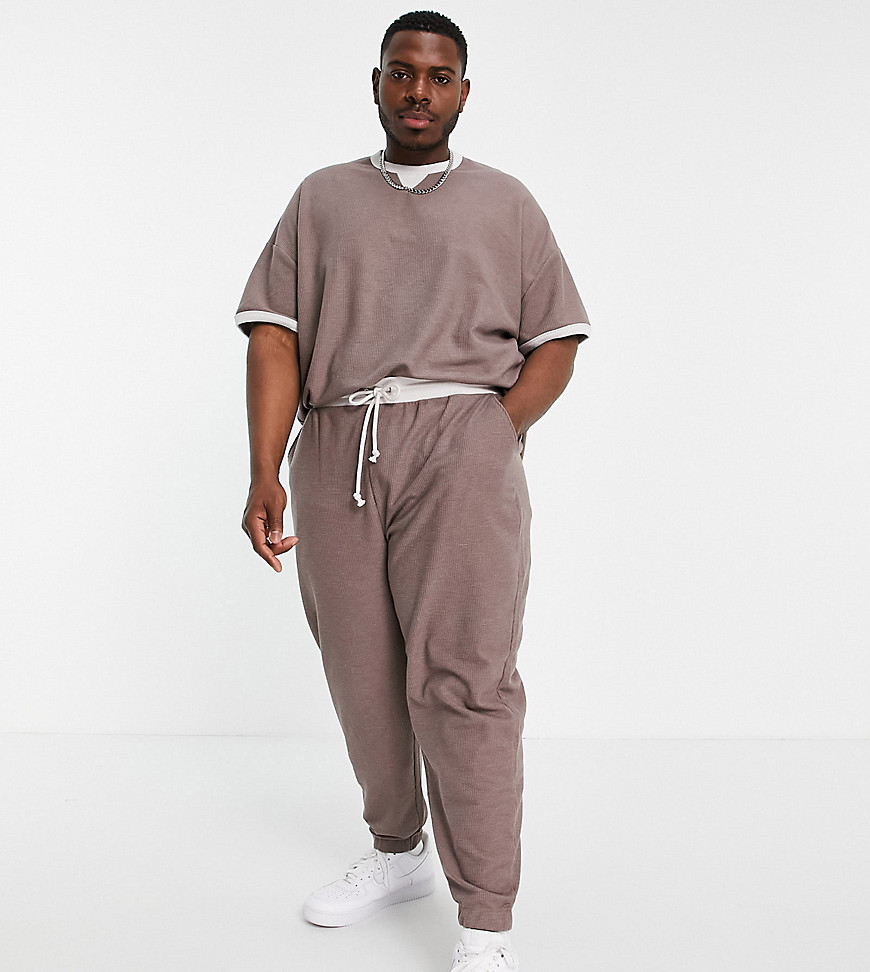 Asos Design Plus Coordinating Oversized Sweatpants In Beige-brown With Contrasting Cream Waistband