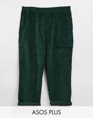 ASOS DESIGN Plus corduroy relaxed fit skate pants in forest green