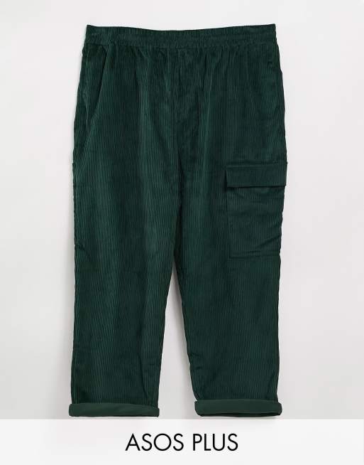 ASOS DESIGN relaxed tapered corduroy jeans in dark green