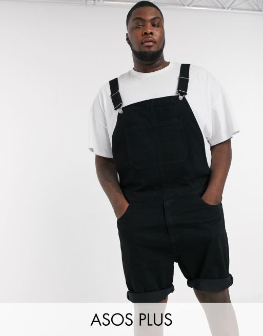 ASOS DESIGN Plus denim dungaree shorts in black