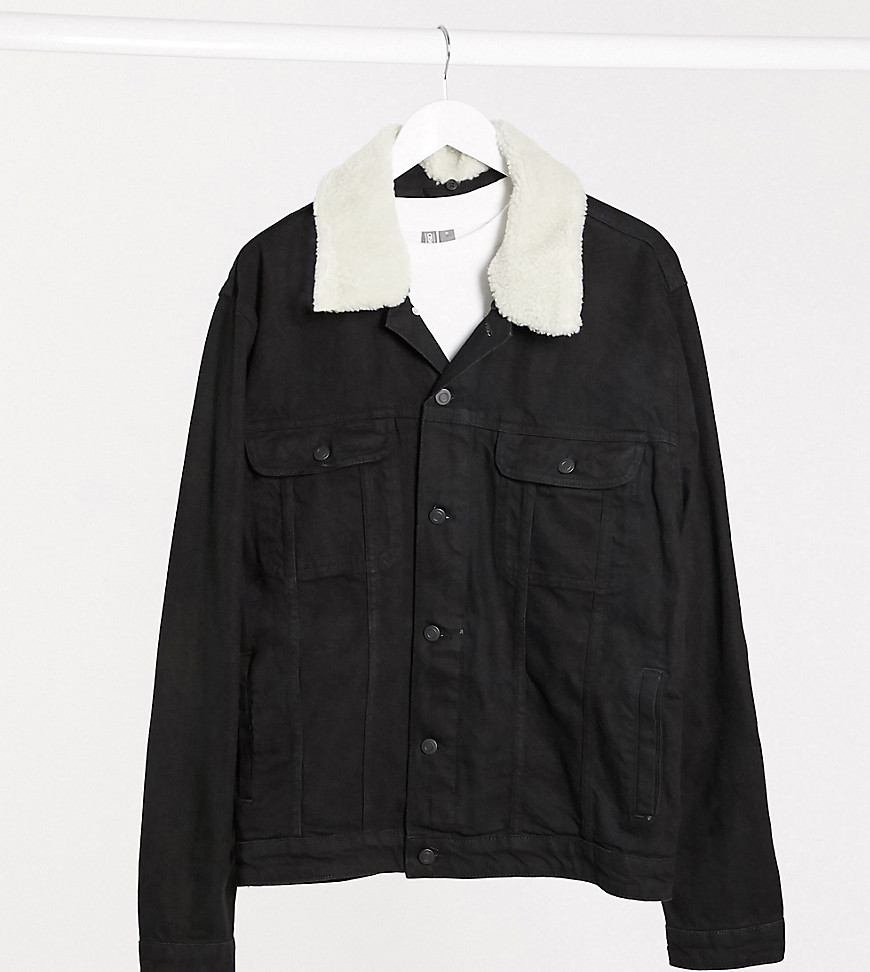 ASOS DESIGN Plus denim jacket with detachable fleece collar in black
