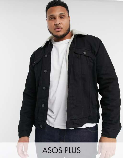 Asos design borg lined denim jacket in outlet black