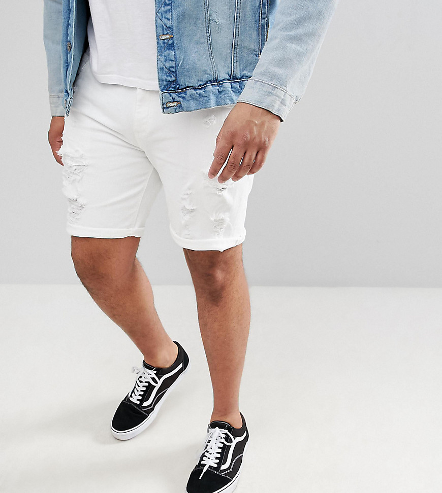 ASOS DESIGN Plus Denim - Pantaloncini di jeans bianchi con strappi grandi-Bianco