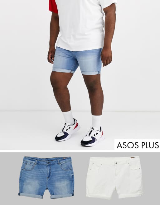 ASOS DESIGN Plus denim shorts in skinny white & light wash with abrasions