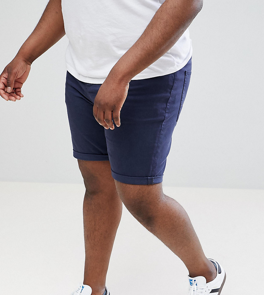 Asos Design Plus Denim Shorts In Slim Blue-navy