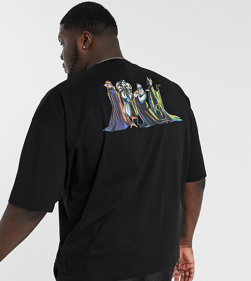 ASOS DESIGN Plus - Disney - T-shirt oversize con stampa Diseny Villains sul retro-Nero