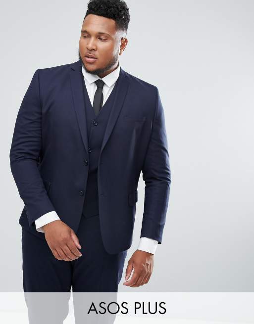 ASOS DESIGN Plus – Enge Anzugjacke in Marineblau