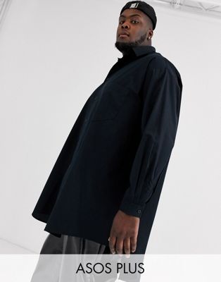 ASOS DESIGN Plus - Extra oversized poplin overhemd in zwart