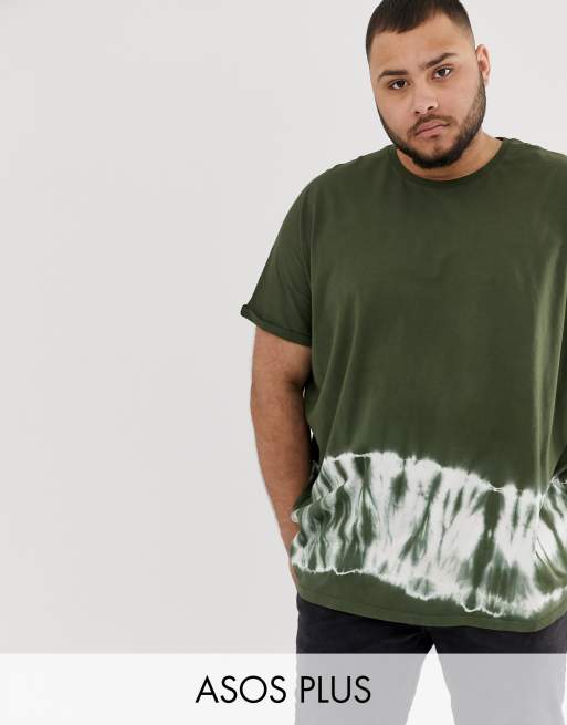 ASOS DESIGN Plus extreme oversized longline t-shirt with roll sleeve in bleach wash in khaki