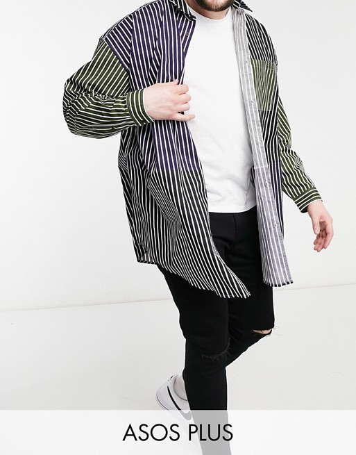 ASOS DESIGN Plus extreme oversized poplin stripe shirt in retro colour blocking