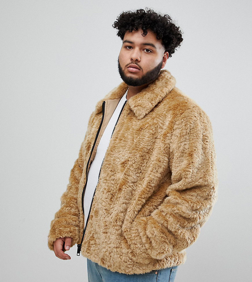 ASOS DESIGN Plus faux fur western jacket in brown