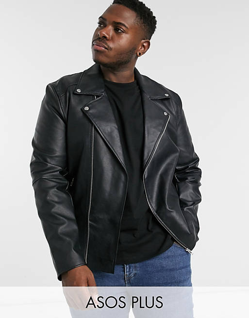 ASOS DESIGN Plus faux leather biker jacket in black | ASOS