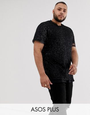 ASOS DESIGN Plus - Festival - Ruimvallende T-shirt van doorschijnende mesh met glans-Zwart