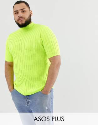 ASOS DESIGN Plus knitted ribbed turtle neck t-shirt in neon green Green
