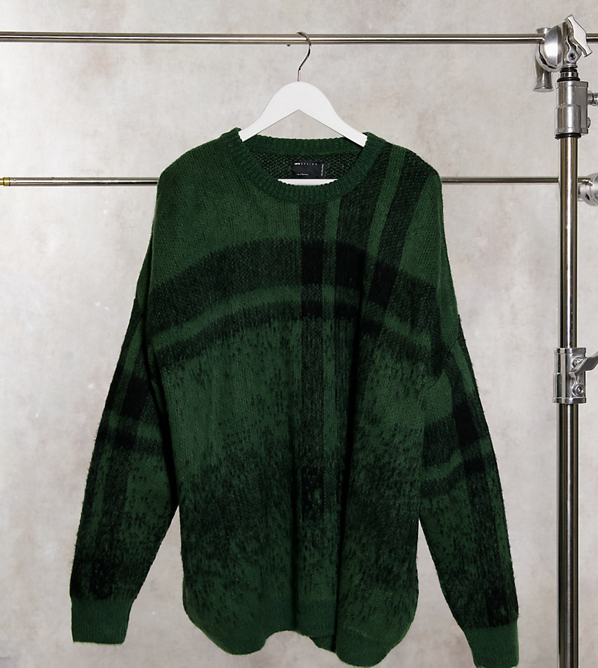 ASOS DESIGN Plus - Geruite trui met textuur en ombre in kaki-Groen