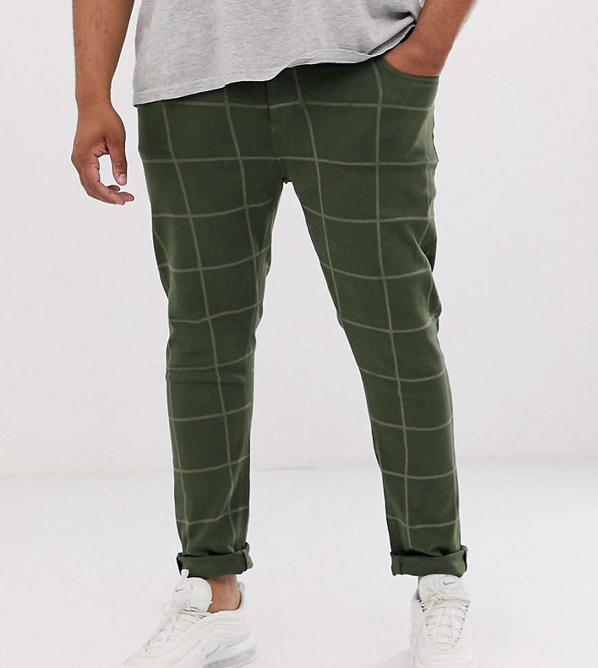 ASOS DESIGN Plus – Gröna rutiga skinny jeans