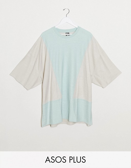ASOS DESIGN Plus – Gruby teksturowany T-shirt oversize ze wzorem z blokami kolorÓw RTRY