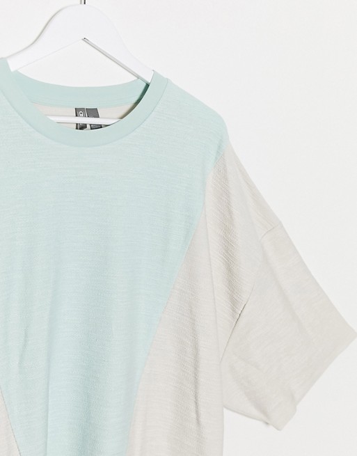 ASOS DESIGN Plus – Gruby teksturowany T-shirt oversize ze wzorem z blokami kolorÓw RTRY