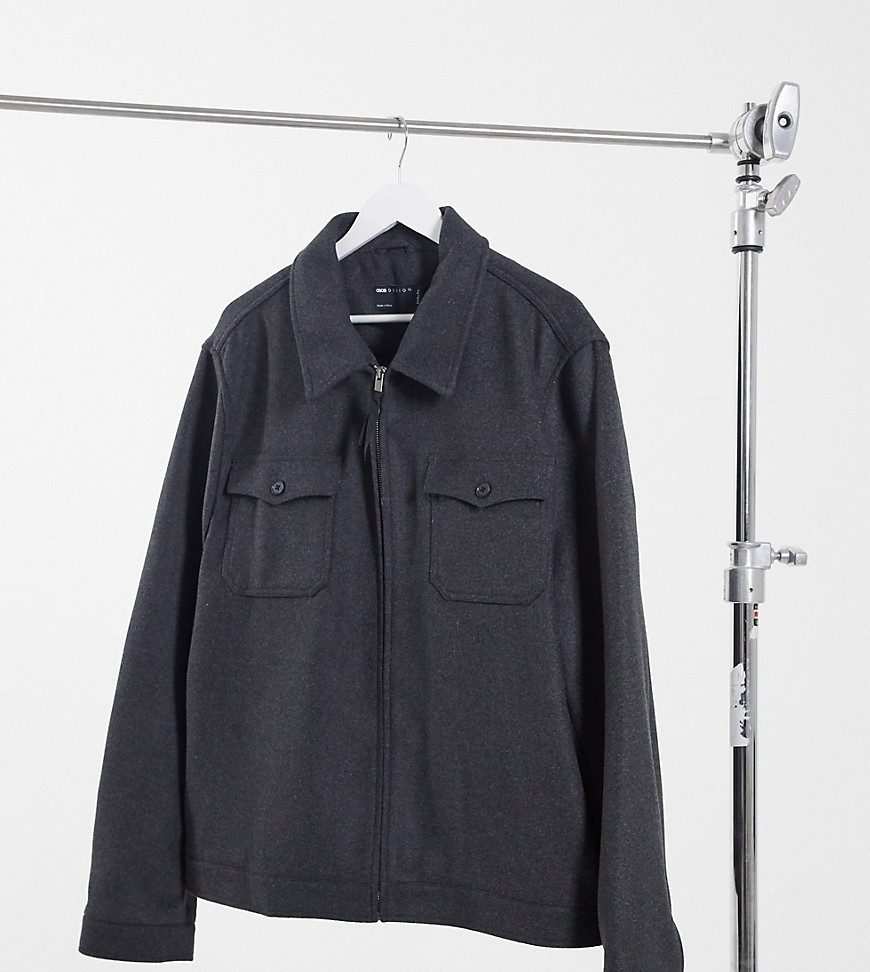 ASOS DESIGN Plus – Harrington-Jacke aus Wollmischung in Grau