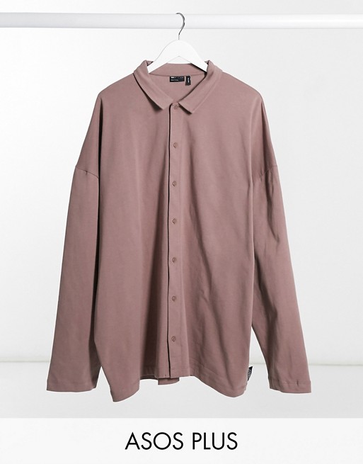 ASOS DESIGN Plus heavyweight longsleeve oversized button through jersey shirt in purple