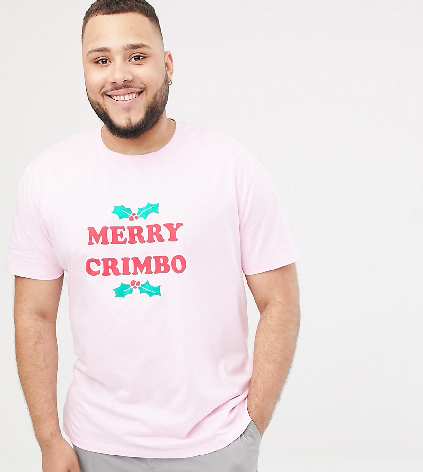 ASOS DESIGN Plus Holidays relaxed t-shirt with merry crimbo print-Pink